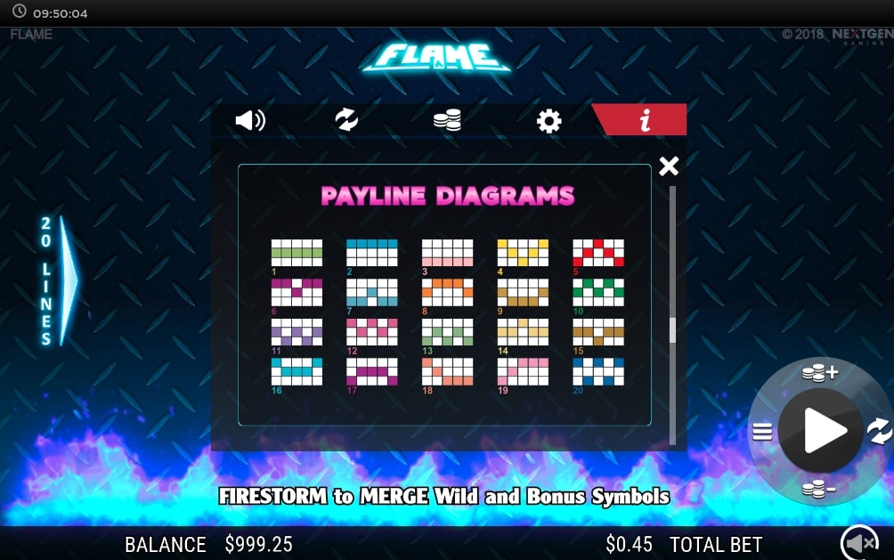 Flame Slot Game Payline Diagrams